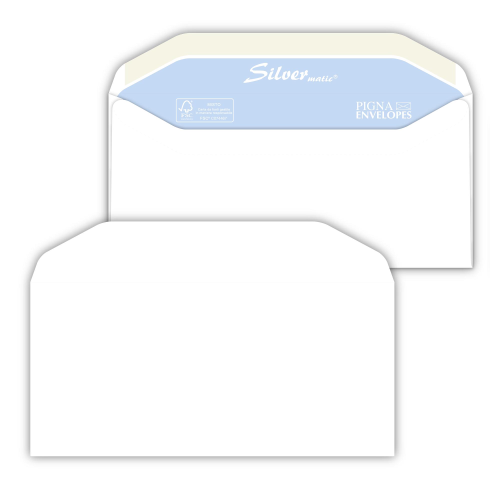 500 buste SILVER MATIC 80 FSCÂ® gommata bianca s/finestra 110x230mm 80gr Pigna En